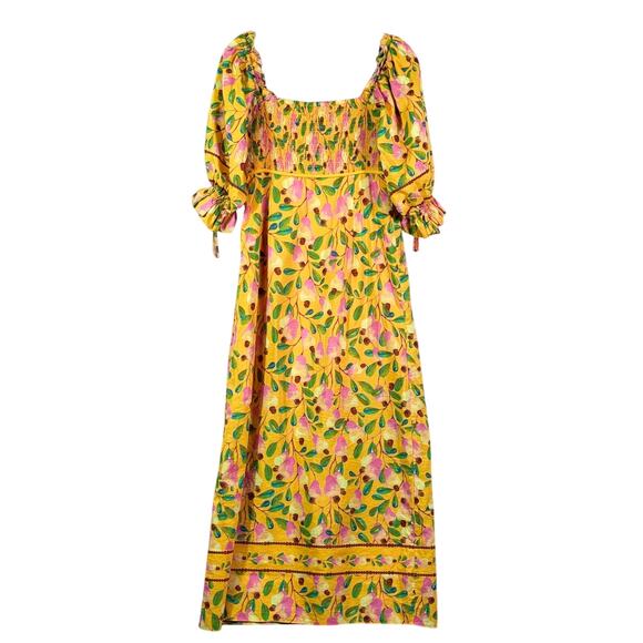 Farm Rio Mini Cashew Short Sleeve Smocked Maxi Dress XS - Picture 3 of 12